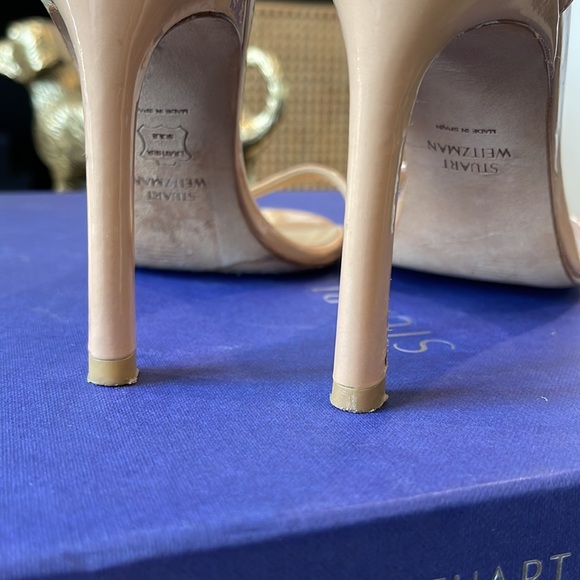 Stuart Weitzman Nude Nudistsong Heel Ankle Strap Patent Leather Sandals  Beige - Picture 15 of 17